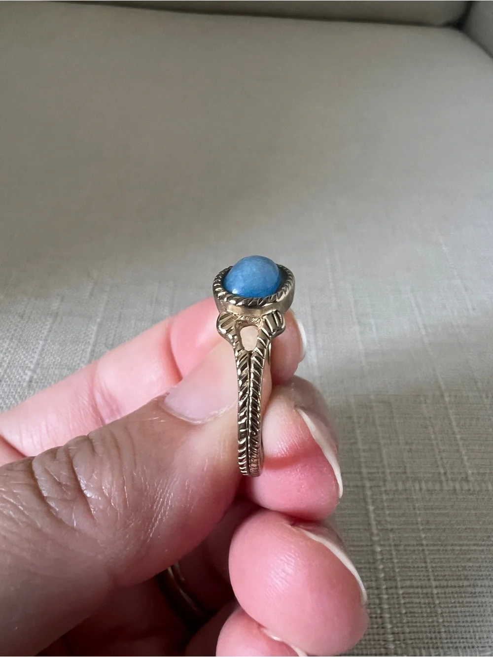 Gold Tone Ring with Blue Stone